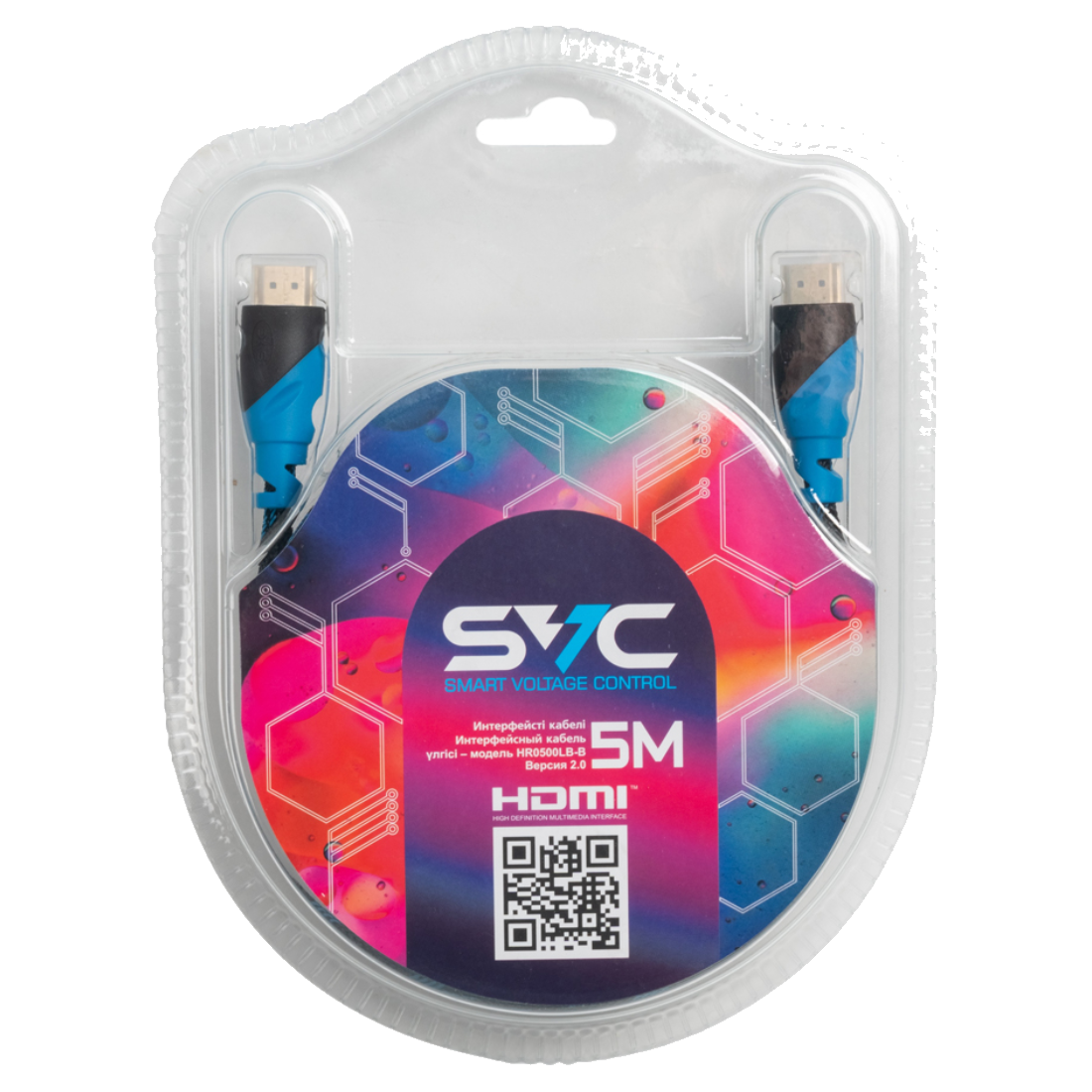 Интерфейсный кабель HDMI-HDMI SVC HR0500LB-B, 30В, Голубой, Блистер, 5 м